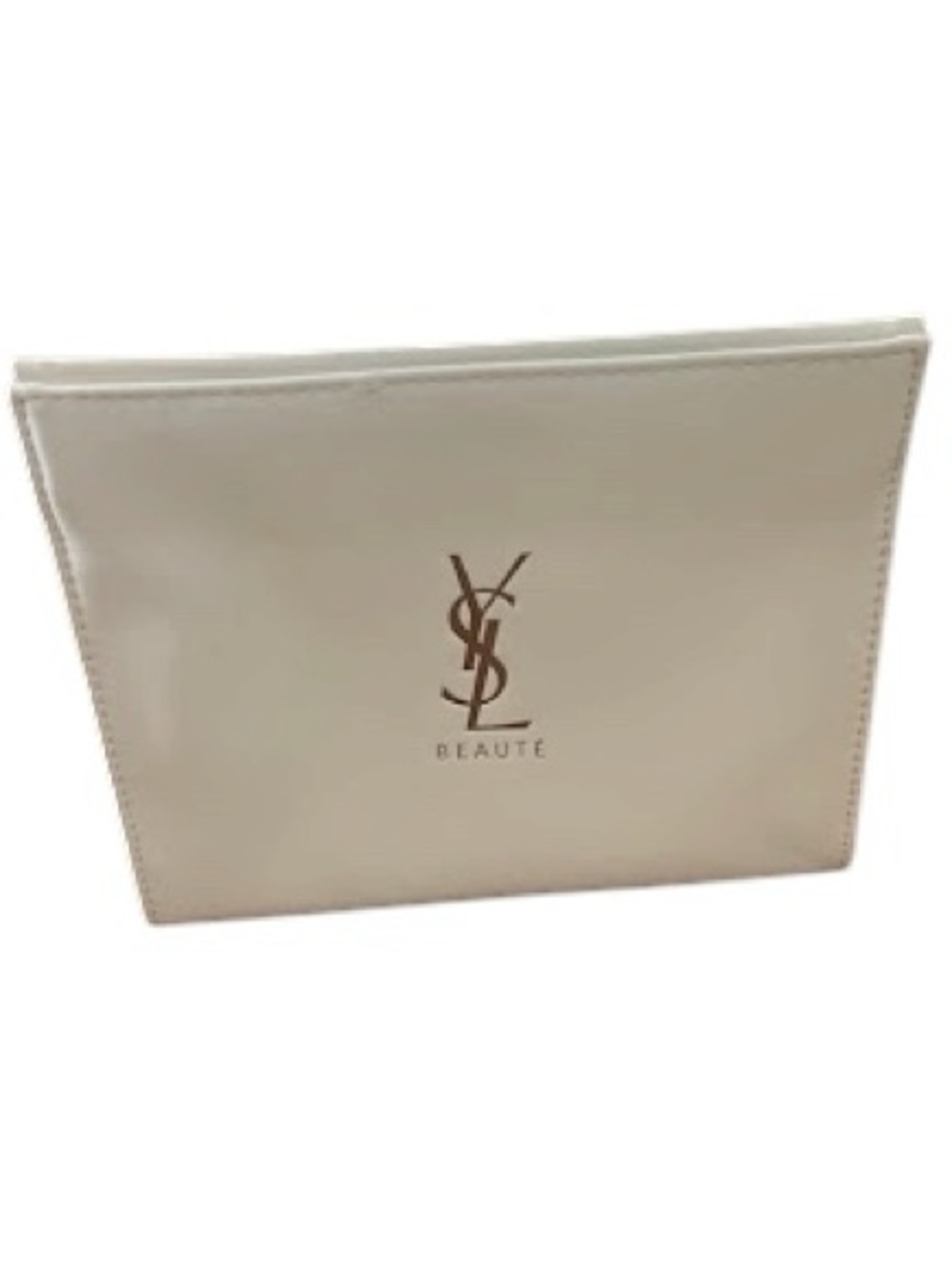 Title: YSL Beauté White Patent Gold Logo Cosmetic Pouch Makeup Bag